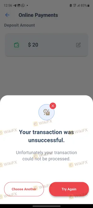 unable to deposit